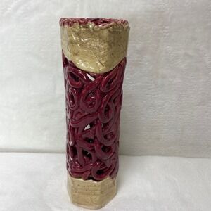 Handmade Signed Unique Ceramic Votive Incense Holder Red Modern Home Decor